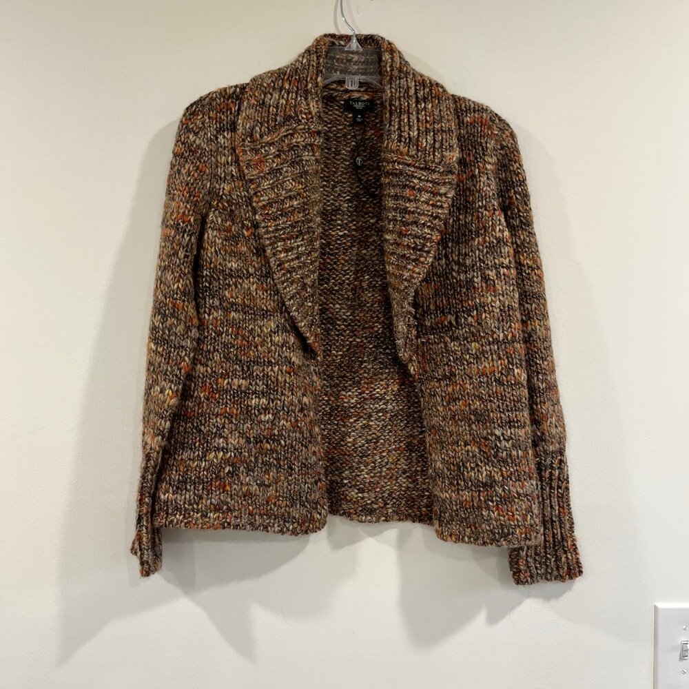 Talbots Multi Color Wool Alpaca Blend Open Front Knit Cardigan Petite Medium